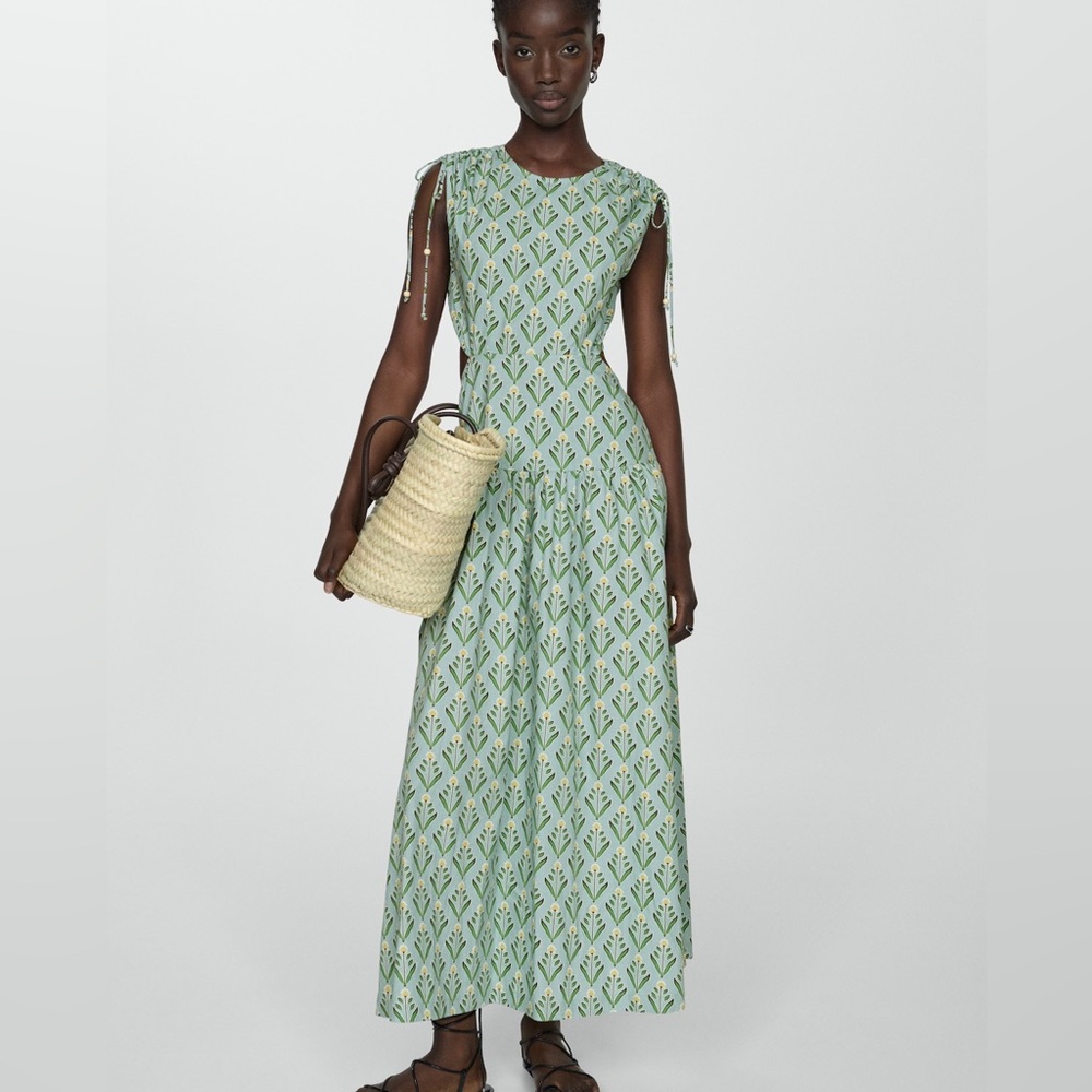 MANGO patterned maxi dress with open back